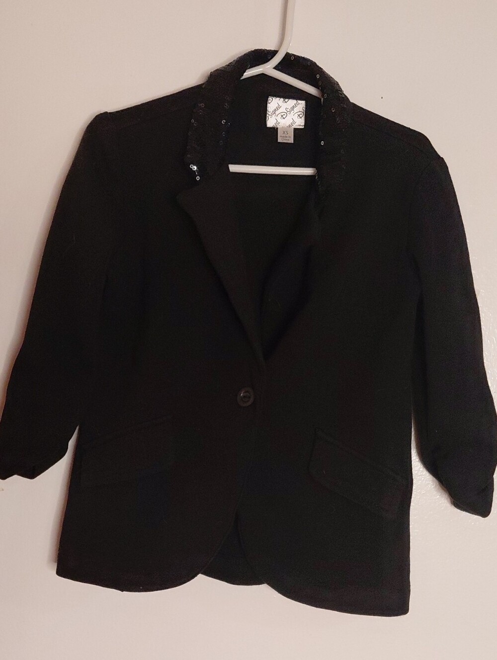 Girl's Black Sequin-Collar Blazer Jacket